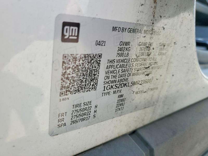55939516 :رقم المزاد ، 1GKS2DKL5MR336007 vin ، 2021 Gmc Yukon مزاد بيع