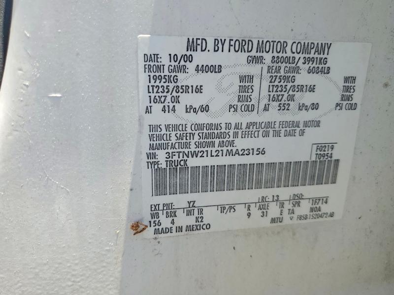 Auction sale of the 2001 Ford F250, vin: 3FTNW21L21MA23156, lot number: 56072686