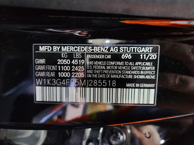 55596186 :رقم المزاد ، W1K3G4FB5MJ285518 vin ، 2021 Mercedes-benz A مزاد بيع
