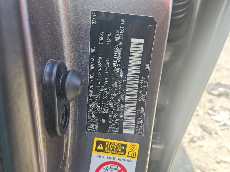 Aukcja sprzedaży 2017 Toyota Highlander, vin: 5TDJZRFH8HS393282, numer aukcji: 56711256