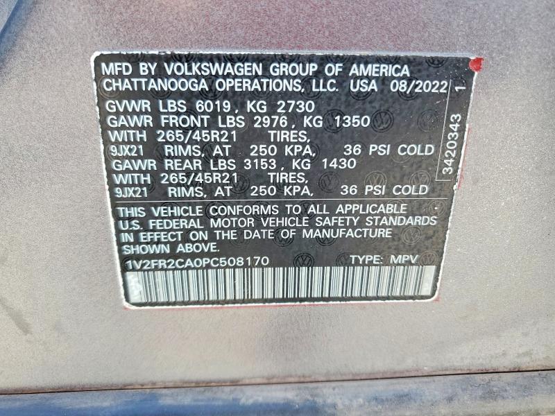 Aukcja sprzedaży 2023 Volkswagen Atlas, vin: 1V2FR2CA0PC508170, numer aukcji: 59353786