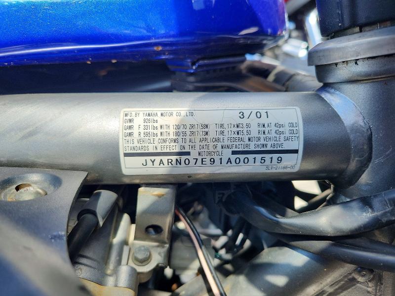 Aukcja sprzedaży 2001 Yamaha Fzs10, vin: JYARN07E91A001519, numer aukcji: 58230196