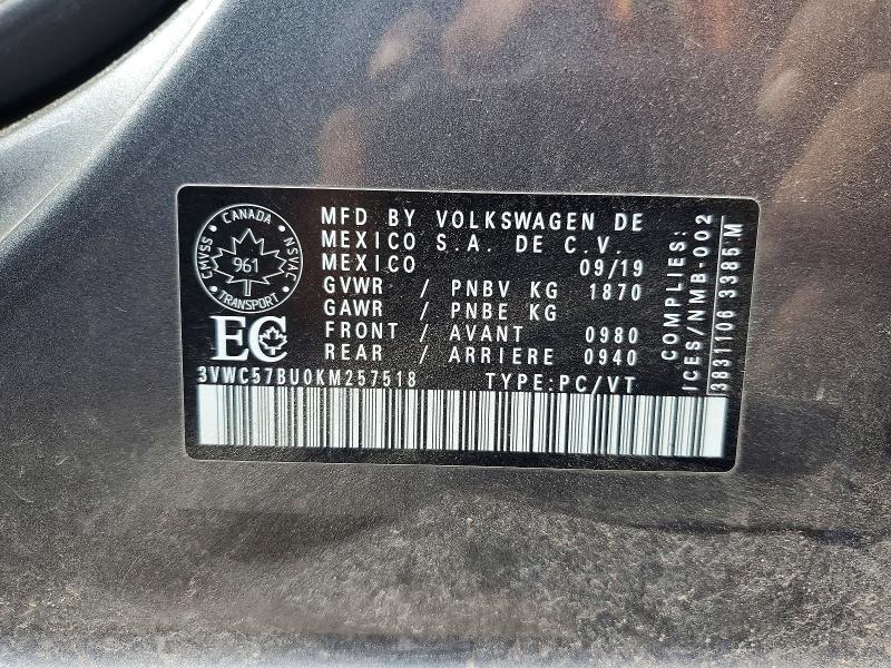 Aukcja sprzedaży 2019 Volkswagen Jetta, vin: 3VWC57BU0KM257518, numer aukcji: 56572426