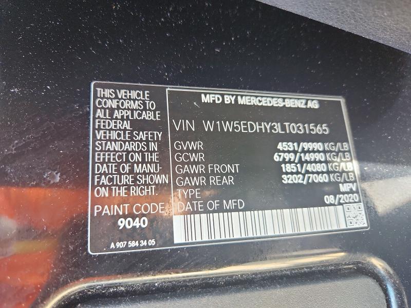 Aukcja sprzedaży 2020 Mercedes-benz Sprinter, vin: W1W5EDHY3LT031565, numer aukcji: 58111676