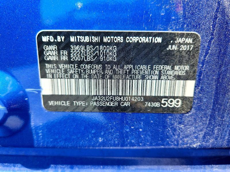 2017 Mitsubishi Lancer მანქანა იყიდება აუქციონზე, vin: JA32U2FU8HU014203, აუქციონის ნომერი: 58149616
