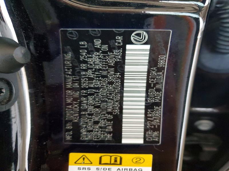 2017 Lexus Es მანქანა იყიდება აუქციონზე, vin: 58ABK1GG7HU063794, აუქციონის ნომერი: 57262416