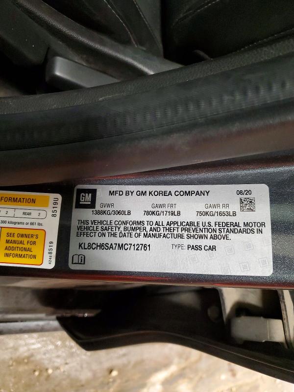 2021 Chevrolet Spark მანქანა იყიდება აუქციონზე, vin: KL8CH6SA7MC712761, აუქციონის ნომერი: 56424036