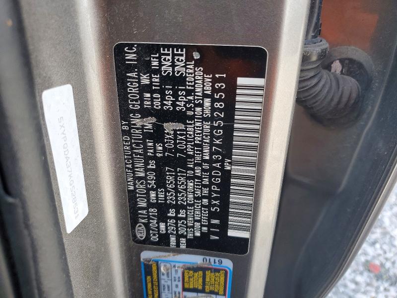 55523806 :رقم المزاد ، 5XYPGDA37KG528531 vin ، 2019 Kia Sorento مزاد بيع
