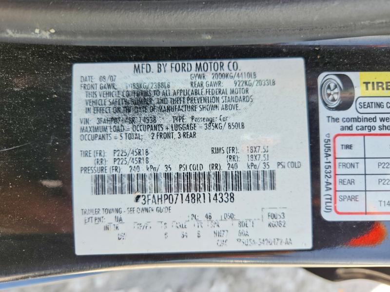 Продаж на аукціоні авто 2008 Ford Fusion, vin: 3FAHP07148R114338, номер лоту: 58020996