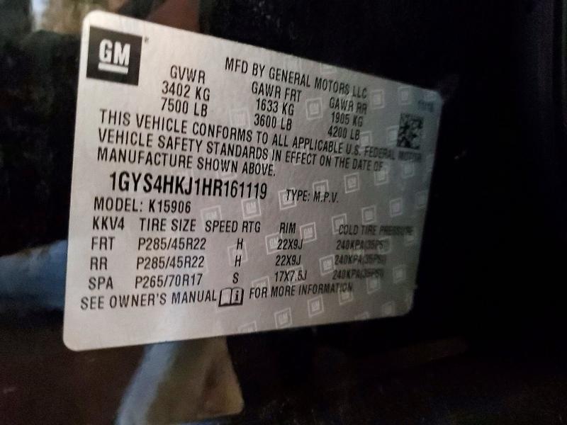 2017 Cadillac Escalade მანქანა იყიდება აუქციონზე, vin: 1GYS4HKJ1HR161119, აუქციონის ნომერი: 55868666