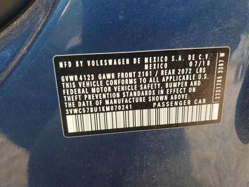 58120916 :رقم المزاد ، 3VWC57BU1KM070241 vin ، 2019 Volkswagen Jetta مزاد بيع