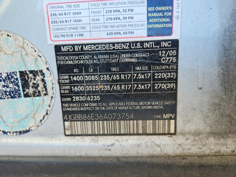 57425646 :رقم المزاد ، 4JGBB86E36A073754 vin ، 2006 Mercedes-benz Ml مزاد بيع
