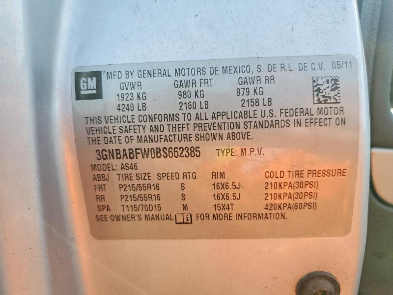 2011 Chevrolet Hhr მანქანა იყიდება აუქციონზე, vin: 3GNBABFW0BS662385, აუქციონის ნომერი: 55646846