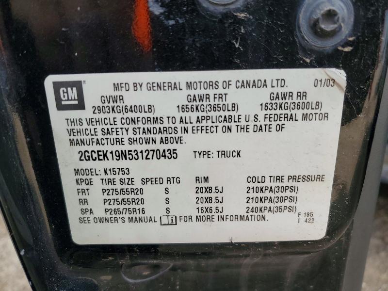 56283806 :رقم المزاد ، 2GCEK19N531270435 vin ، 2003 Chevrolet Silverado مزاد بيع