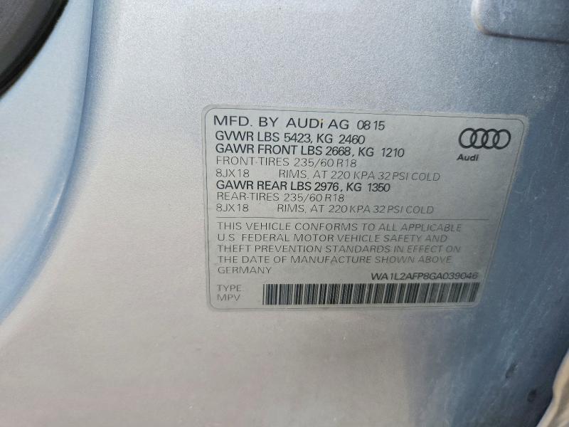 58120246 :رقم المزاد ، WA1L2AFP8GA039046 vin ، 2016 Audi Q5 مزاد بيع