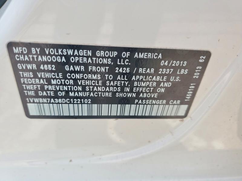 Продажа на аукционе авто 2013 Volkswagen Passat, vin: 1VWBN7A36DC122102, номер лота: 57173076