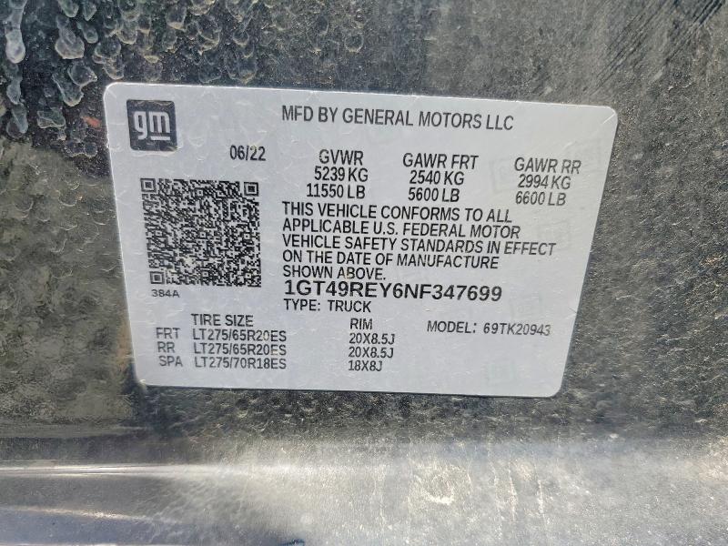Продаж на аукціоні авто 2022 Gmc Sierra, vin: 1GT49REY6NF347699, номер лоту: 56939866