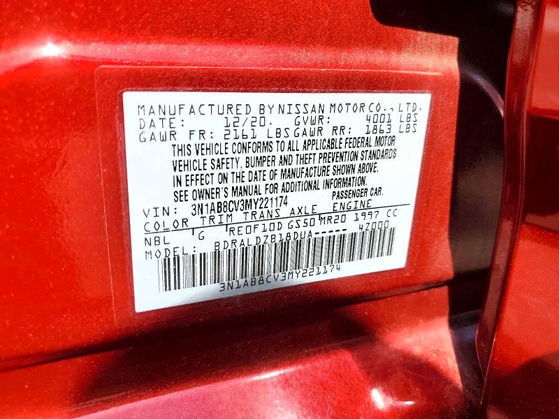 Продаж на аукціоні авто 2021 Nissan Sentra, vin: 3N1AB8CV3MY221174, номер лоту: 55810976