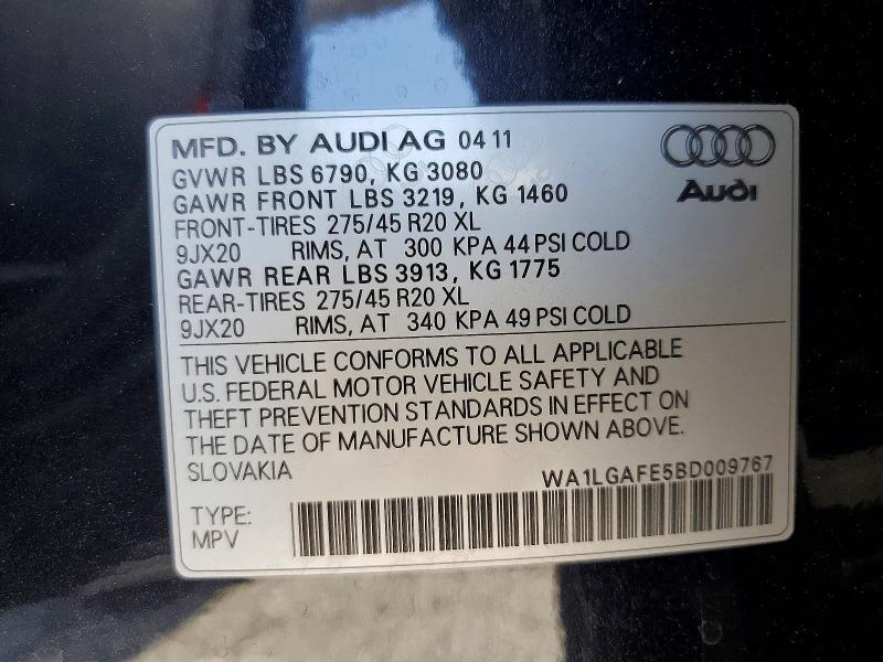 2011 Audi Q7 მანქანა იყიდება აუქციონზე, vin: WA1LGAFE5BD009767, აუქციონის ნომერი: 58382666