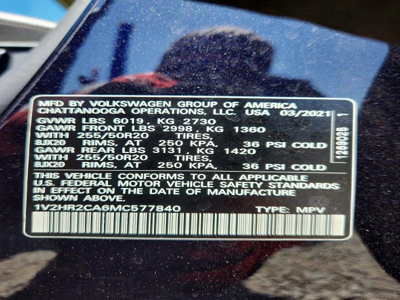 Продаж на аукціоні авто 2021 Volkswagen Atlas, vin: 1V2HR2CA6MC577840, номер лоту: 57748536