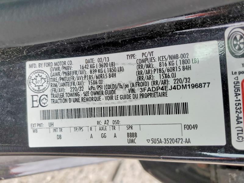 2013 Ford Fiesta მანქანა იყიდება აუქციონზე, vin: 3FADP4EJ4DM196877, აუქციონის ნომერი: 57338506