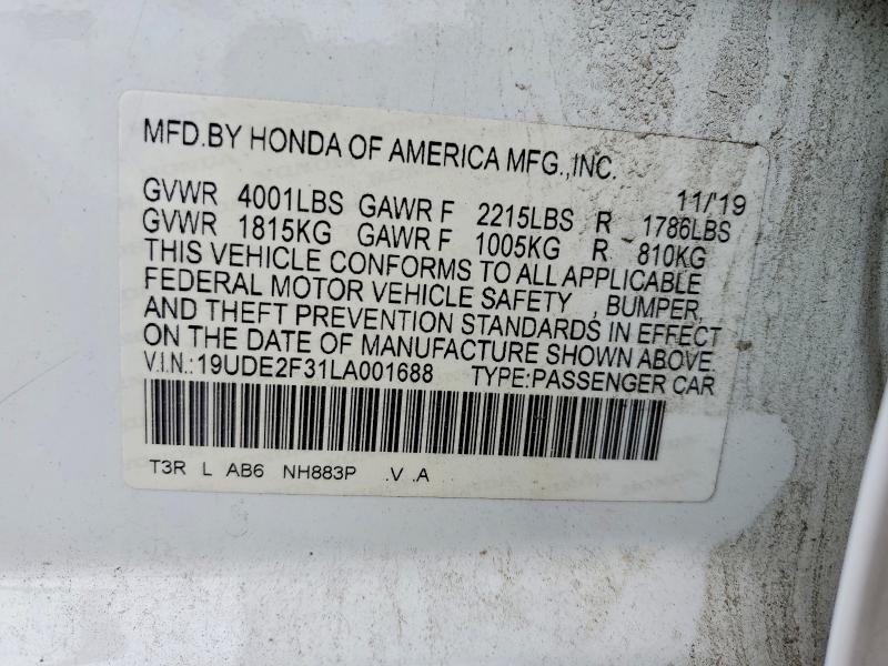 Auction sale of the 2020 Acura Ilx, vin: 19UDE2F31LA001688, lot number: 56676146