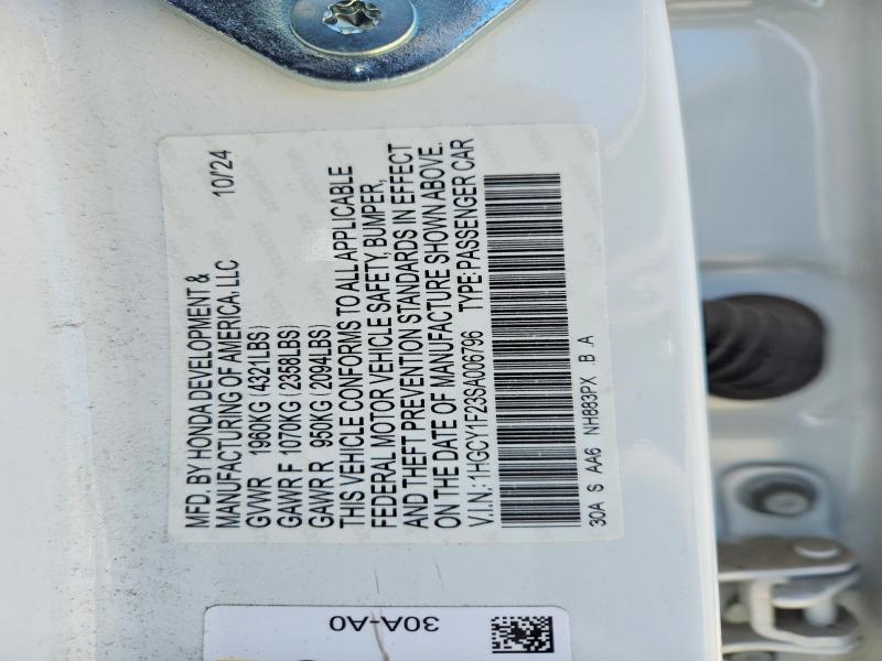 57919166 :رقم المزاد ، 1HGCY1F23SA006796 vin ، 2025 Honda Accord مزاد بيع