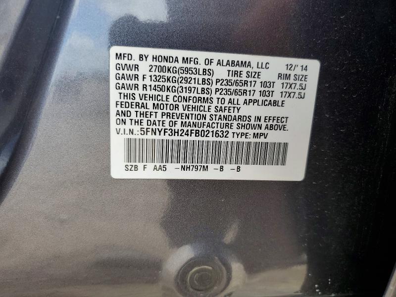 Продаж на аукціоні авто 2015 Honda Pilot, vin: 5FNYF3H24FB021632, номер лоту: 56648526