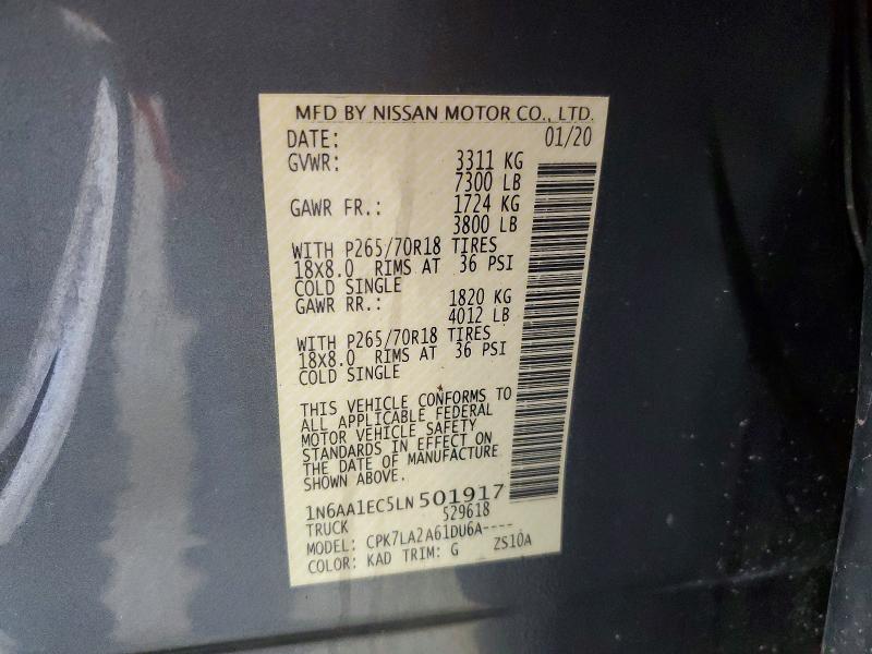 Продажа на аукционе авто 2020 Nissan Titan, vin: 1N6AA1EC5LN501917, номер лота: 60504226