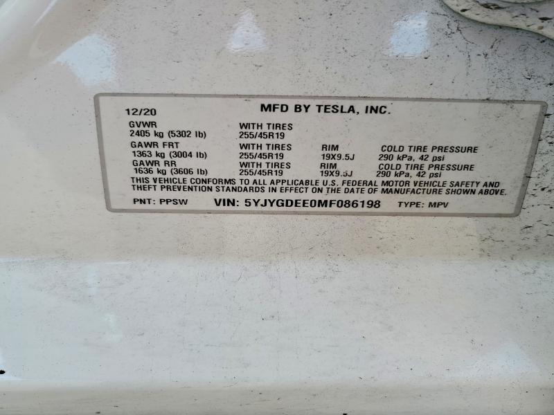 Aukcja sprzedaży 2021 Tesla Model Y, vin: 5YJYGDEE0MF086198, numer aukcji: 58768166