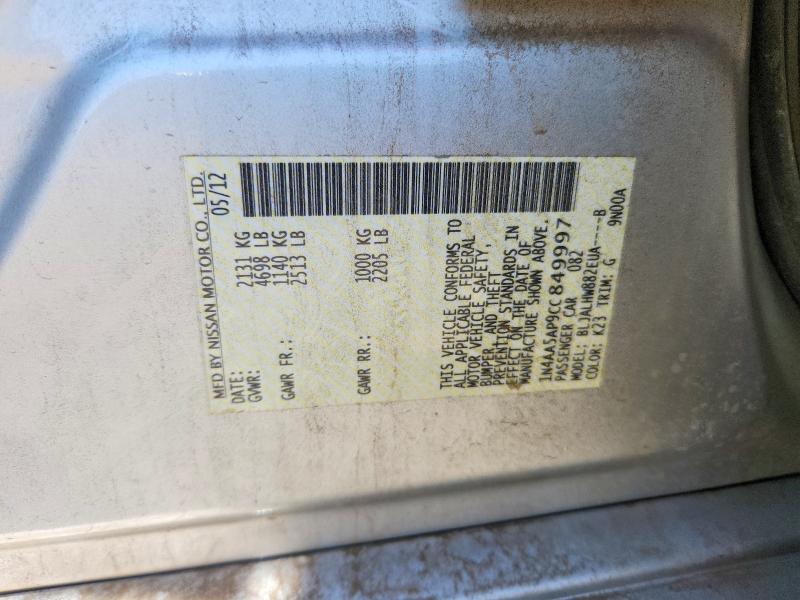 2012 Nissan Maxima მანქანა იყიდება აუქციონზე, vin: 1N4AA5AP9CC849997, აუქციონის ნომერი: 59094376