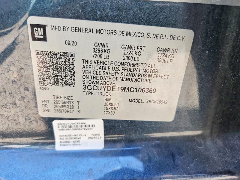 Aukcja sprzedaży 2021 Chevrolet Silverado, vin: 3GCUYDET9MG106369, numer aukcji: 57481926