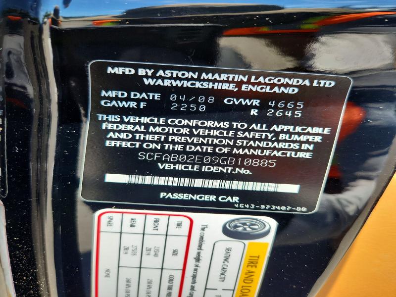Продажа на аукционе авто 2009 Aston Martin Db9, vin: SCFAB02E09GB10885, номер лота: 57369526
