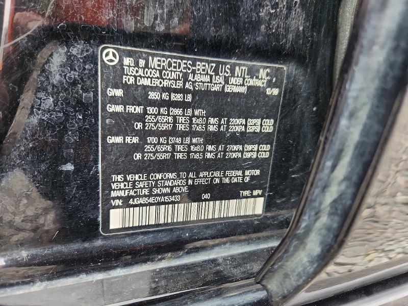 Продаж на аукціоні авто 2000 Mercedes-benz Ml, vin: 4JGAB54E0YA153433, номер лоту: 73340455