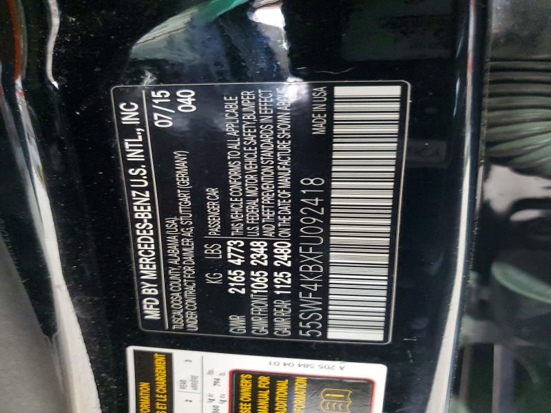 58244826 :رقم المزاد ، 55SWF4KBXFU092418 vin ، 2015 Mercedes-benz C مزاد بيع