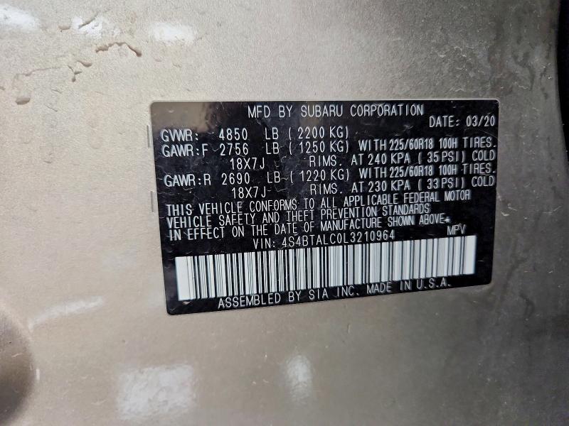Продажа на аукционе авто 2020 Subaru Outback, vin: 4S4BTALC0L3210964, номер лота: 55548396