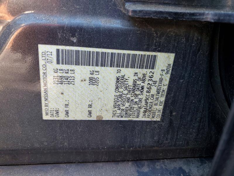 Auction sale of the 2012 Nissan Maxima, vin: 1N4AA5AP9CC862362, lot number: 56278476