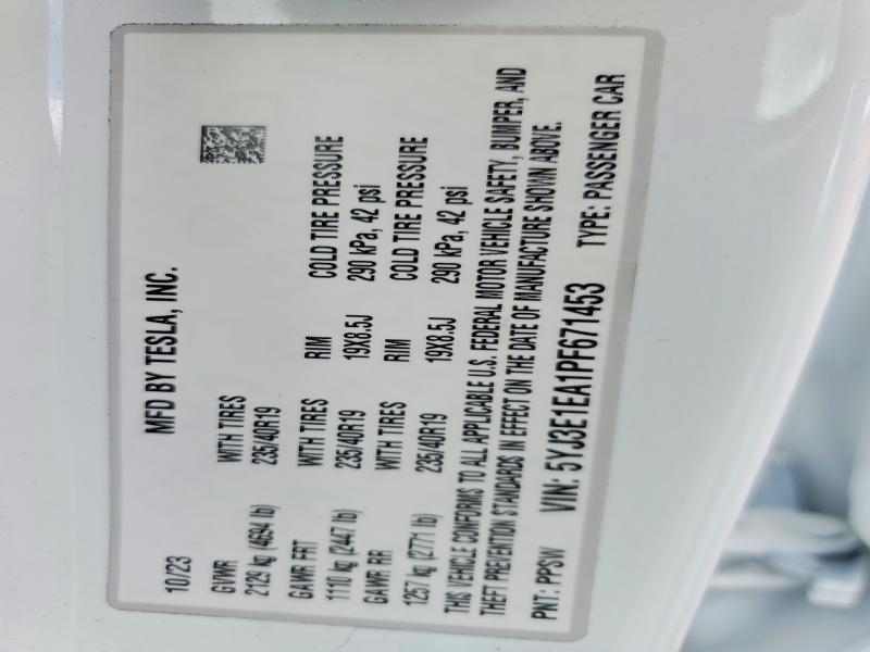 2023 Tesla Model 3 მანქანა იყიდება აუქციონზე, vin: 5YJ3E1EA1PF671453, აუქციონის ნომერი: 57211856