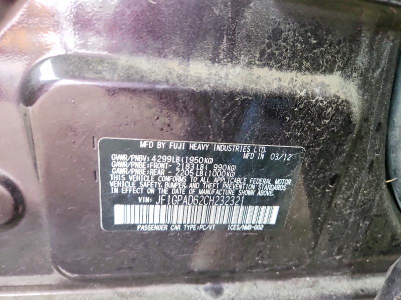 Продажа на аукционе авто 2012 Subaru Impreza, vin: JF1GPAD62CH232321, номер лота: 58948986