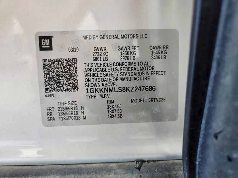 Aukcja sprzedaży 2019 Gmc Acadia, vin: 1GKKNMLS8KZ247686, numer aukcji: 55613306