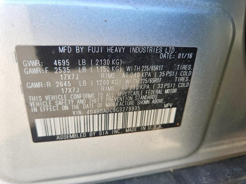 Продаж на аукціоні авто 2016 Subaru Outback, vin: 4S4BSADC9G3279935, номер лоту: 55839726