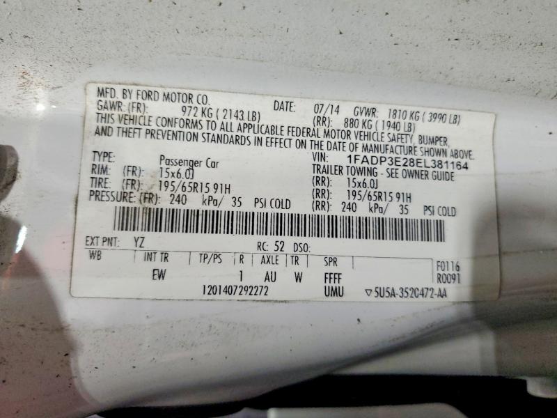 2014 Ford Focus მანქანა იყიდება აუქციონზე, vin: 1FADP3E28EL381164, აუქციონის ნომერი: 57417196