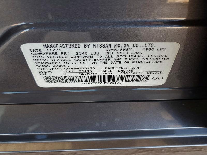 Продаж на аукціоні авто 2022 Infiniti Q50, vin: JN1FV7DP6NM370173, номер лоту: 56353306