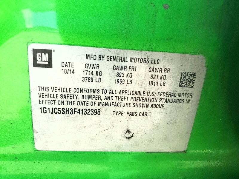 2015 Chevrolet Sonic მანქანა იყიდება აუქციონზე, vin: 1G1JC5SH3F4132398, აუქციონის ნომერი: 54653676