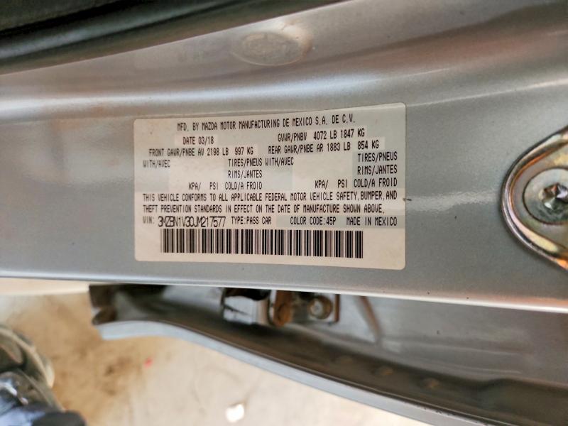 55866316 :رقم المزاد ، 3MZBN1V30JM217577 vin ، 2018 Mazda 3 مزاد بيع