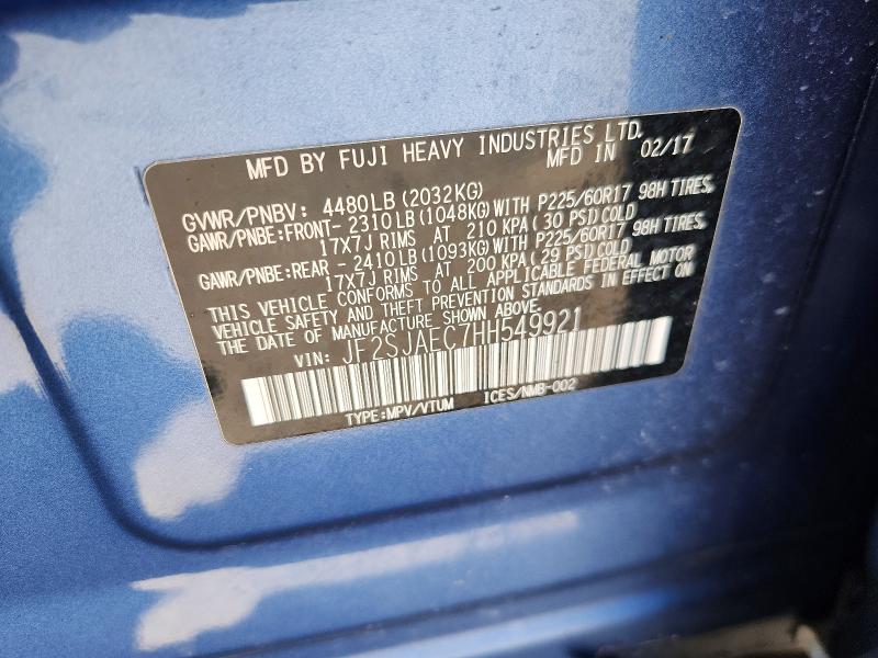 Продажа на аукционе авто 2017 Subaru Forester, vin: JF2SJAEC7HH549921, номер лота: 58192656