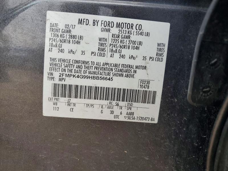 Aukcja sprzedaży 2017 Ford Edge, vin: 2FMPK4G99HBB56645, numer aukcji: 58159066