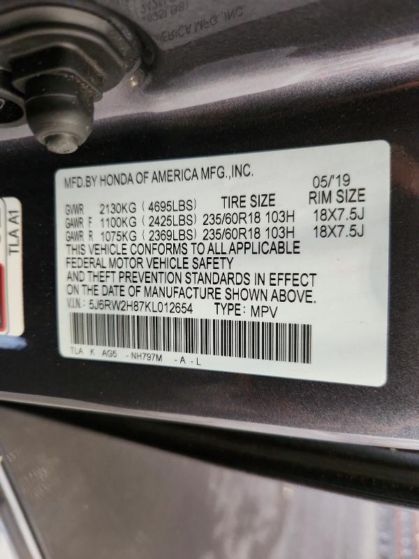 Aukcja sprzedaży 2019 Honda Cr-v, vin: 5J6RW2H87KL012654, numer aukcji: 55610896