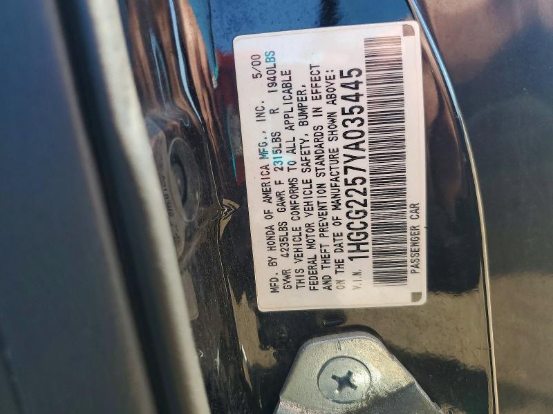 Aukcja sprzedaży 2000 Honda Accord, vin: 1HGCG2257YA035445, numer aukcji: 55794226