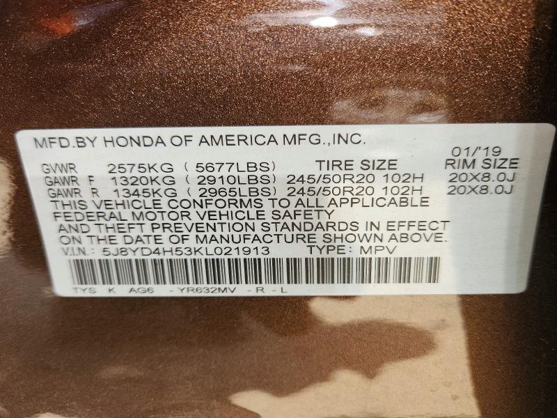 Продаж на аукціоні авто 2019 Acura Mdx, vin: 5J8YD4H53KL021913, номер лоту: 56229446
